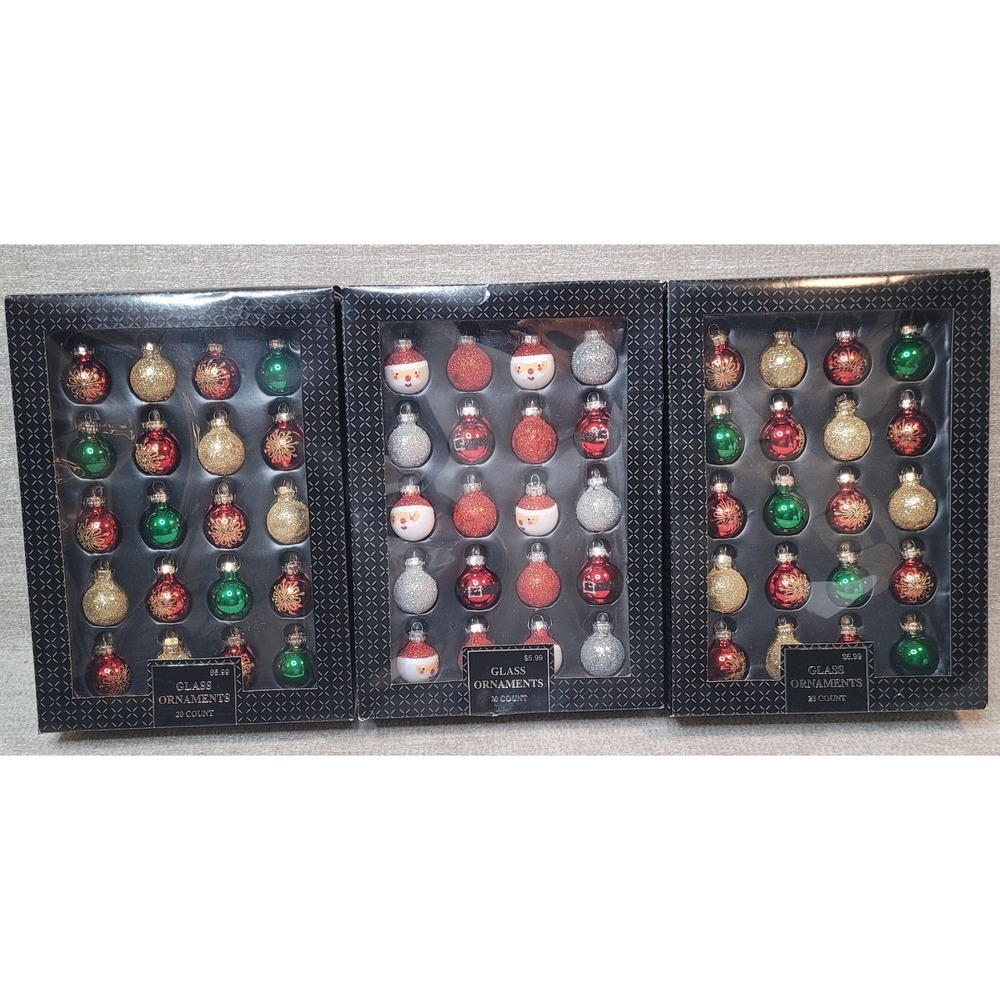 60 Rauch Industries Mini Glass Ornament Balls Santa Red Green Gold Glitter NEW